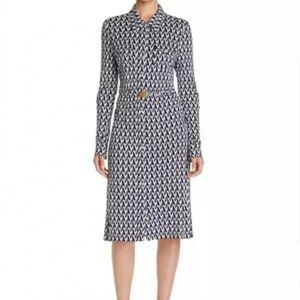 Tory Burch Crista T lattice logo print Shirtdress navy white size M